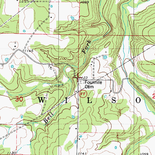 Topographic Map of Fourmile Church (historical), MO