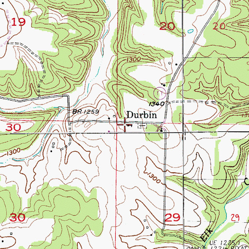 Topographic Map of Durbin School, MO
