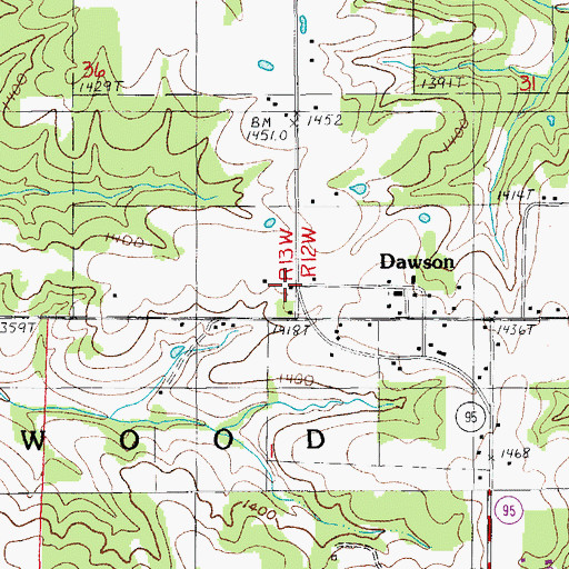 Topographic Map of Dawson School (historical), MO