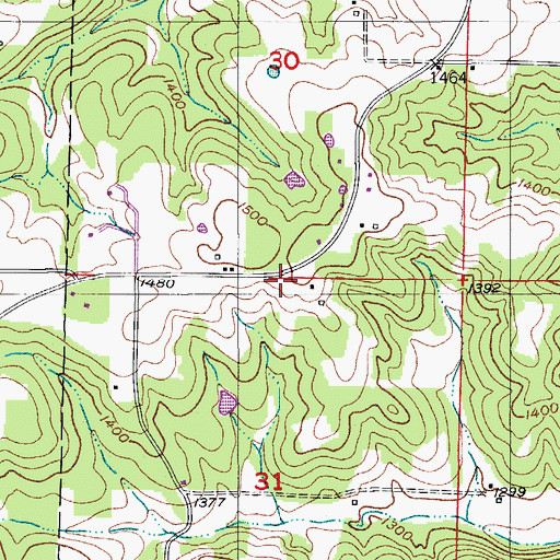Topographic Map of Walker School (historical), MO