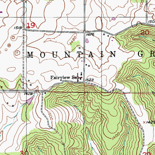 Topographic Map of Fairview Church, MO