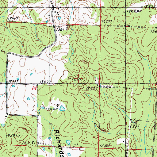Topographic Map of Queens Mountain, MO