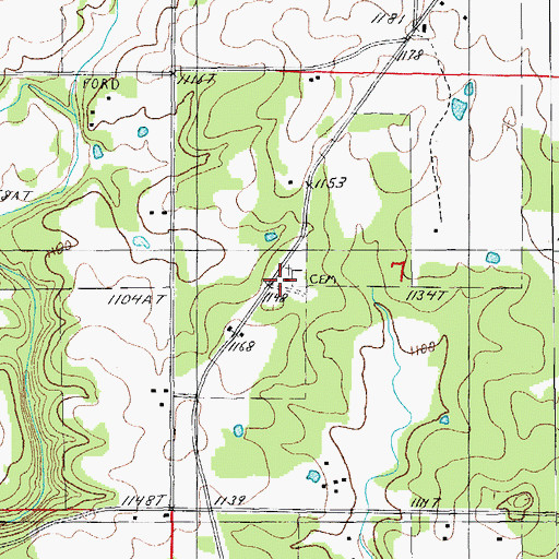 Topographic Map of Center Hill Church, MO