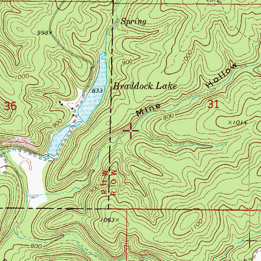 Topographic Map of Mine Hollow Branch, MO