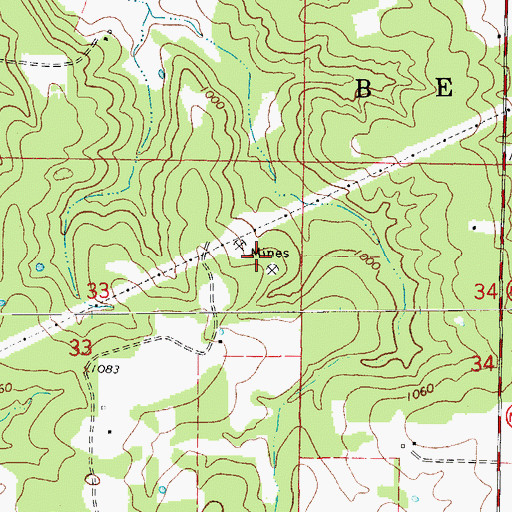 Topographic Map of Rex Mines, MO