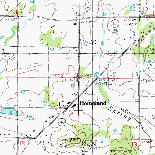 Topographic Map of Homeland Cemetery, MO