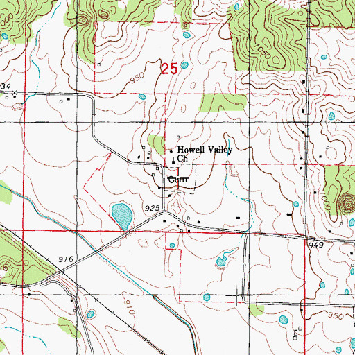 Topographic Map of Howell Valley Cemetery, MO