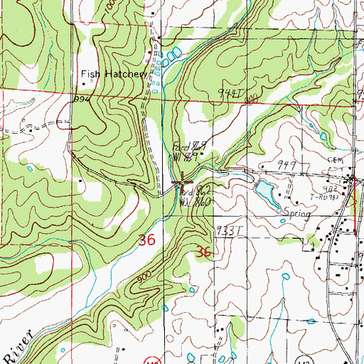 Topographic Map of Wrights Mill, MO