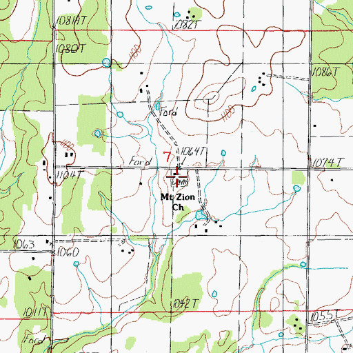 Topographic Map of Mount Zion Cemetery, MO