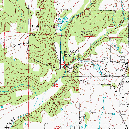 Topographic Map of Moody Creek, MO