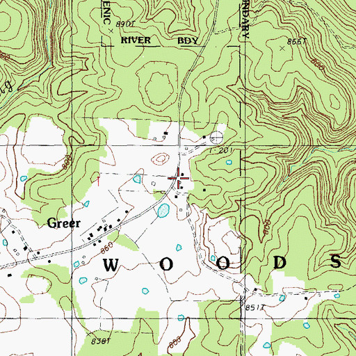 Topographic Map of Greer School (historical), MO