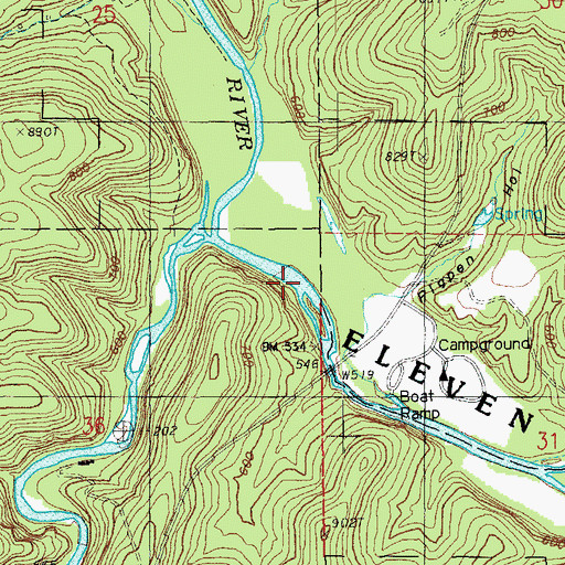 Topographic Map of Bellah Falls, MO