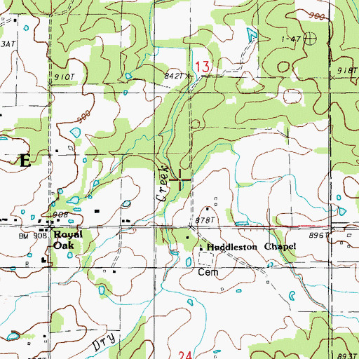 Topographic Map of Huddleston Branch, MO