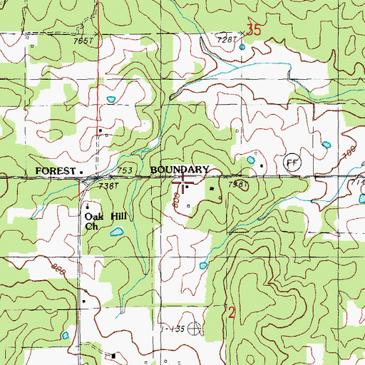 Topographic Map of Oak Hill School (historical), MO