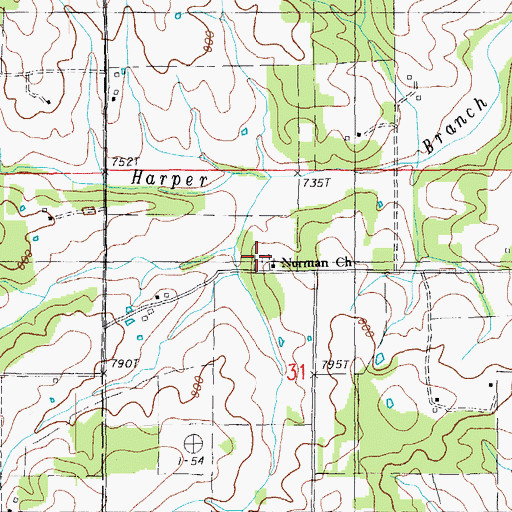 Topographic Map of Norman Cemetery, MO
