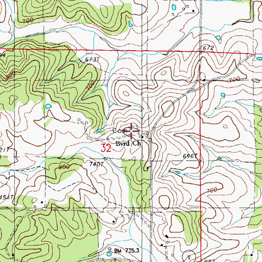 Topographic Map of Byrd Cemetery, MO