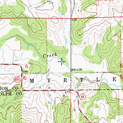 Topographic Map of Stubblefield Branch, MO