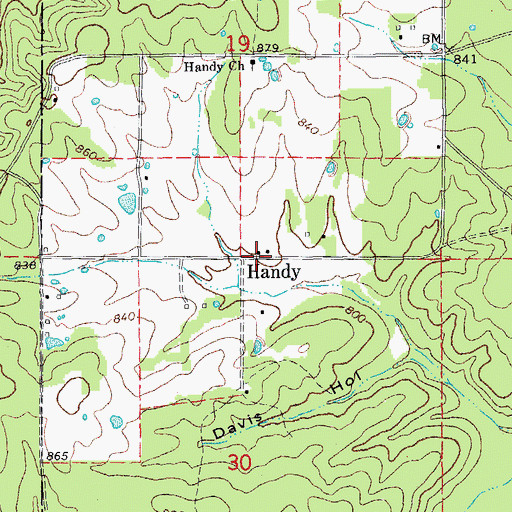 Topographic Map of Handy School (historical), MO
