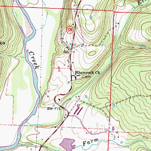 Topographic Map of Shamrock Church, AR