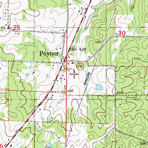 Topographic Map of Poynor School (historical), MO