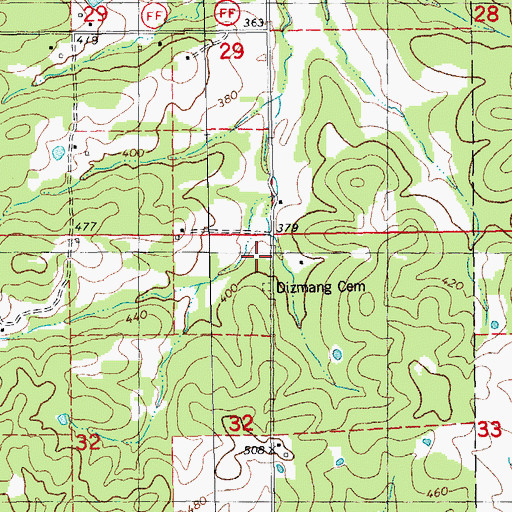 Topographic Map of Sanky Hall (historical), MO