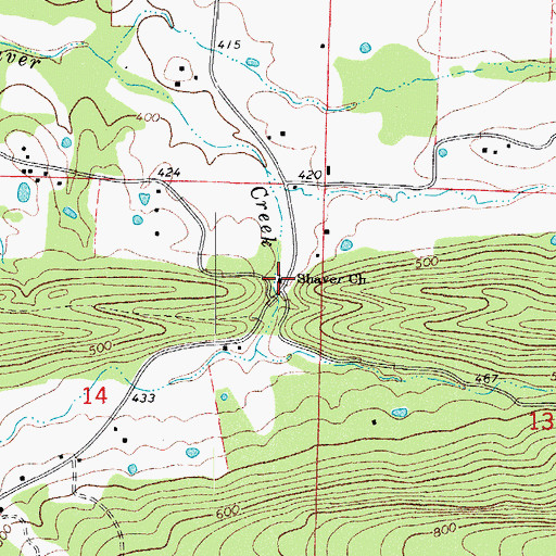 Topographic Map of Shaver Church, AR