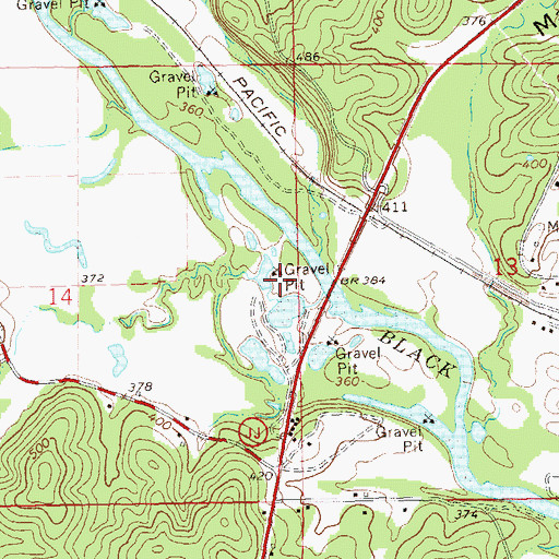 Topographic Map of Kecher Gravel Pits, MO