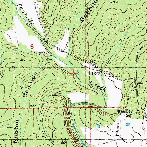 Topographic Map of Beehole Branch, MO