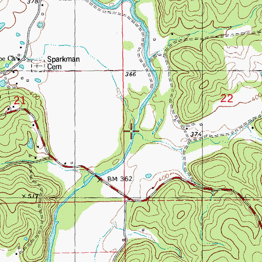 Topographic Map of Crooked Branch, MO