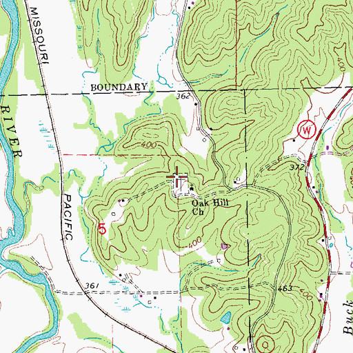 Topographic Map of Oak Hill Cemetery, MO