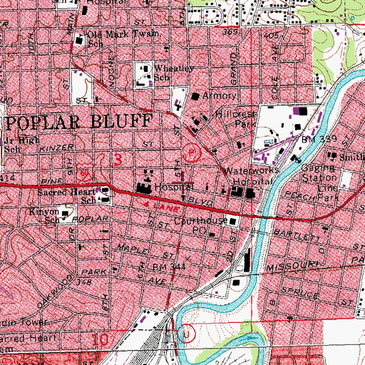 Topographic Map of Second Baptist Church, MO