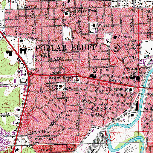 Topographic Map of Sacred Heart Church, MO