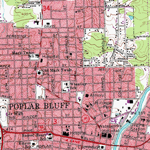 Topographic Map of First Baptist Church, MO