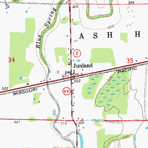 Topographic Map of Junland School, MO
