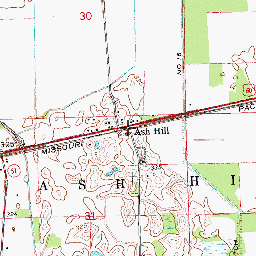 Topographic Map of Ash Hill School (historical), MO