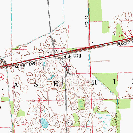 Topographic Map of Ash Hills Cemetery, MO