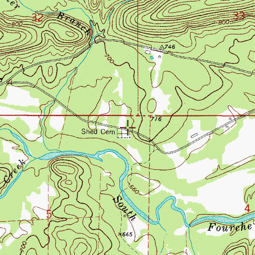 Topographic Map of Shed Cemetery, AR