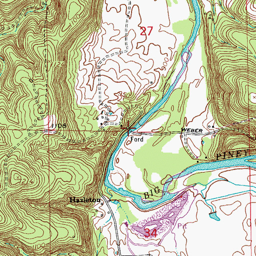Topographic Map of Hazleton Mill, MO