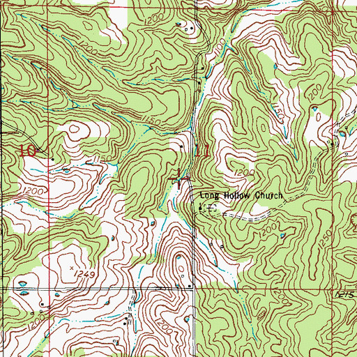 Topographic Map of Long Hollow School (historical), MO