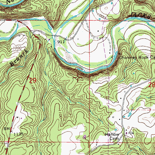 Topographic Map of Chimney Rock, MO