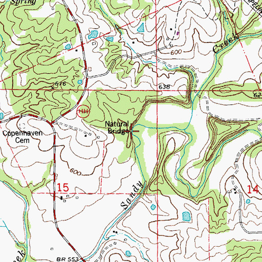 Topographic Map of Sandy Creek Natural Bridge, MO