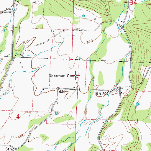 Topographic Map of Sherman Cemetery, AR