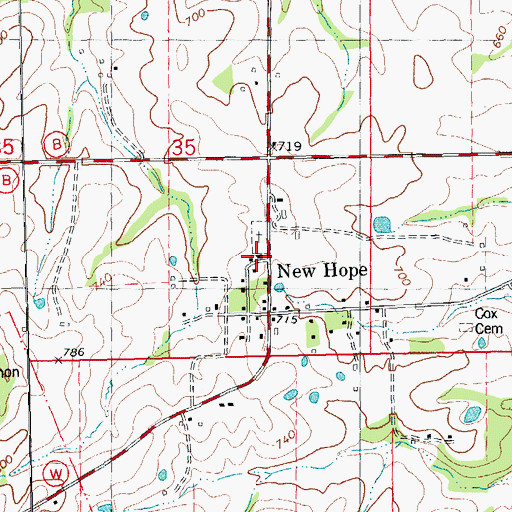 Topographic Map of New Hope Baptist Church, MO