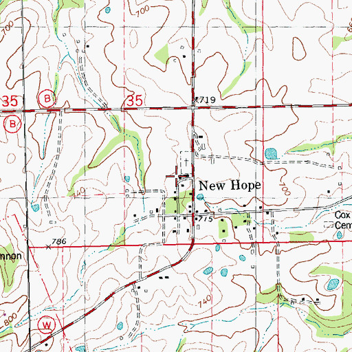Topographic Map of New Hope School (historical), MO