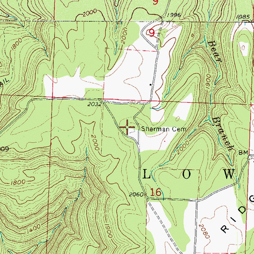 Topographic Map of Sherman Cemetery, AR