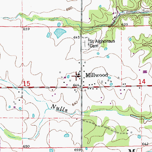 Topographic Map of Millwood School (historical), MO