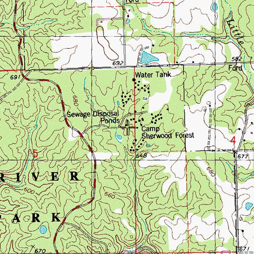 Topographic Map of Sherwood Forest, MO