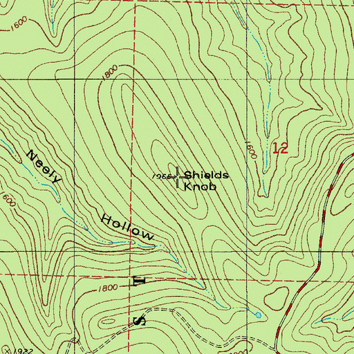 Topographic Map of Shields Knob, AR
