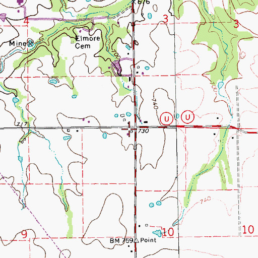 Topographic Map of Elmore School (historical), MO