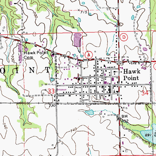 Topographic Map of Hawk Point Elementary School, MO